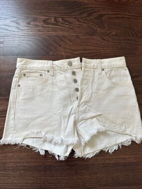 Aritzia White High-Rise Frayed Hem Denim Shorts